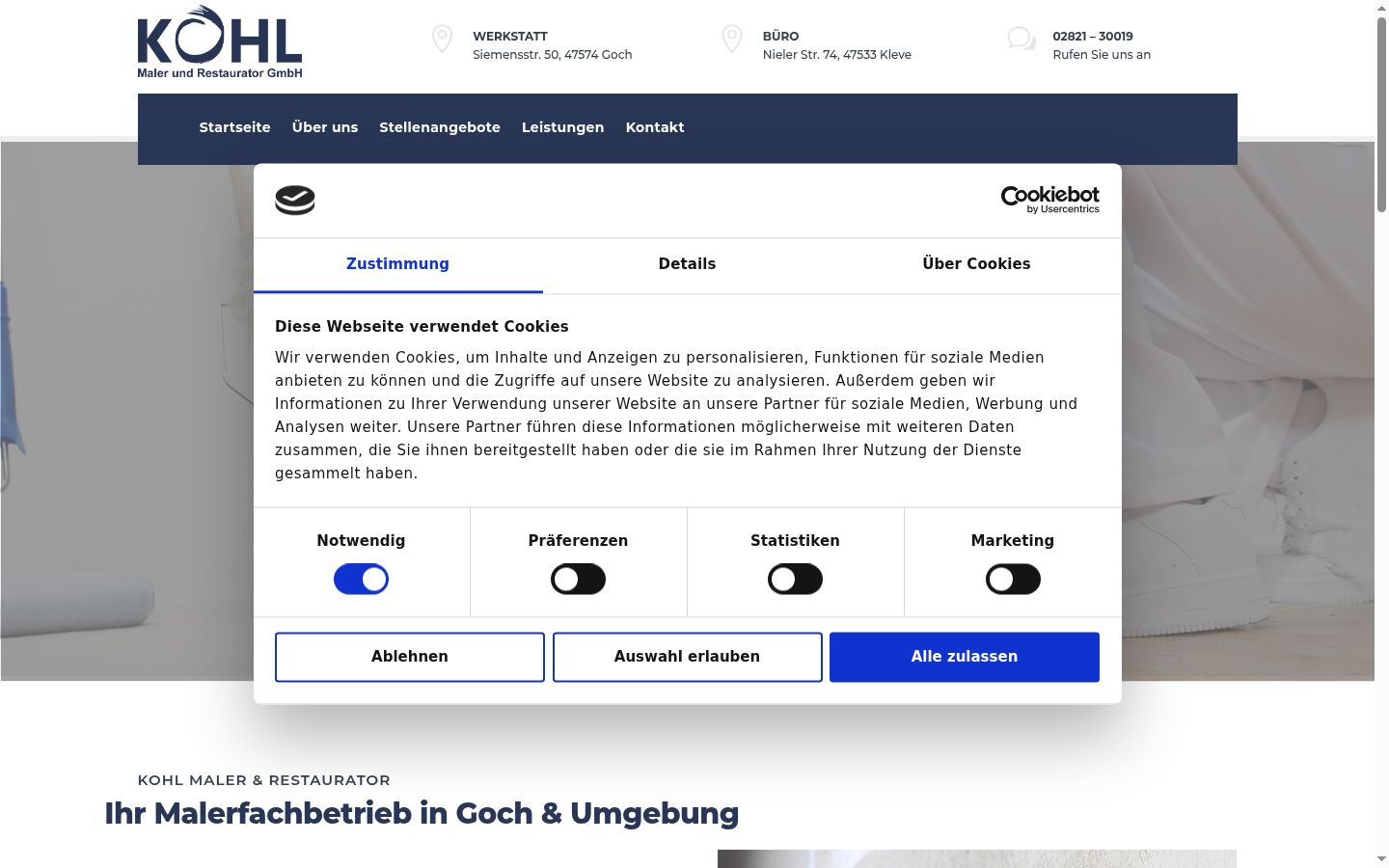 Screenshot des Einwilligungsbanners vor jeglicher Interaktion