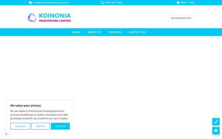 Screenshot of koinoniahealthcare.co.uk