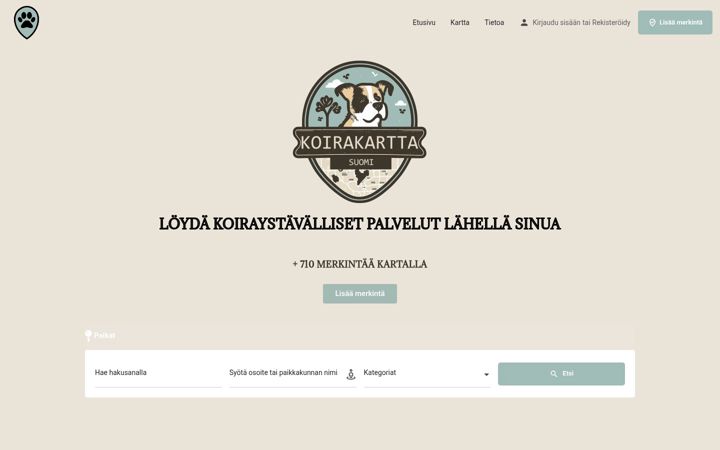 Screenshot ta' koirakartta.fi