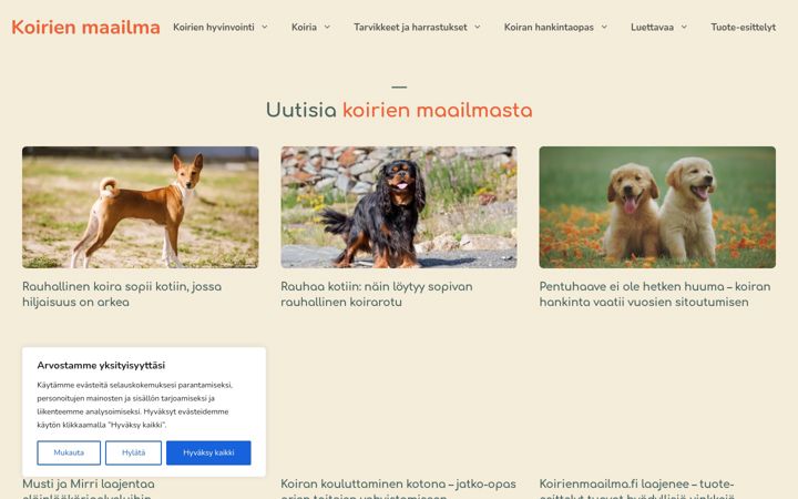 Screenshot of koirienmaailma.fi