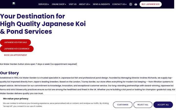 Screenshot of koiwatergarden.com