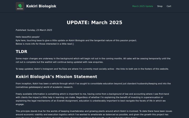 Screenshot of kokiribiologisk.com.au