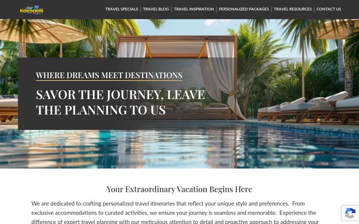 Screenshot of kokopellitravel.com