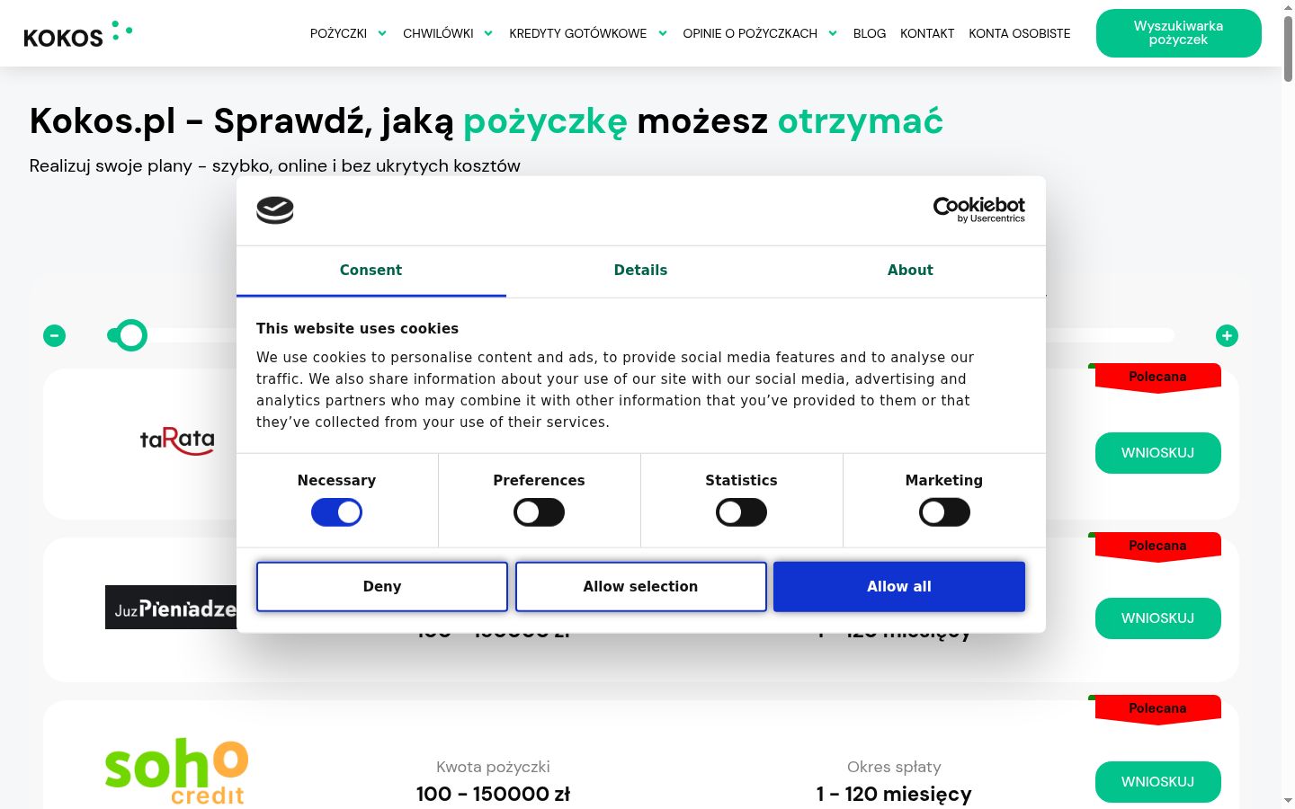 Zrzut ekranu banera zgody wyświetlanego przed jakąkolwiek interakcją