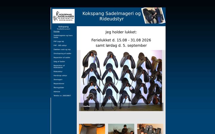 Screenshot of kokspangsadelmageri.dk