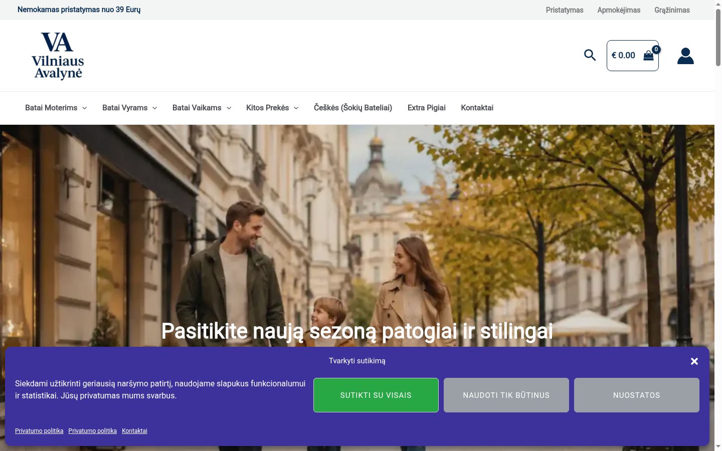 Ekrānuzņēmums ar piekrišanas baneri, kas tika rādīts pirms jebkādas mijiedarbības