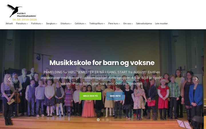 Screenshot of kolibrimusikkakademi.no