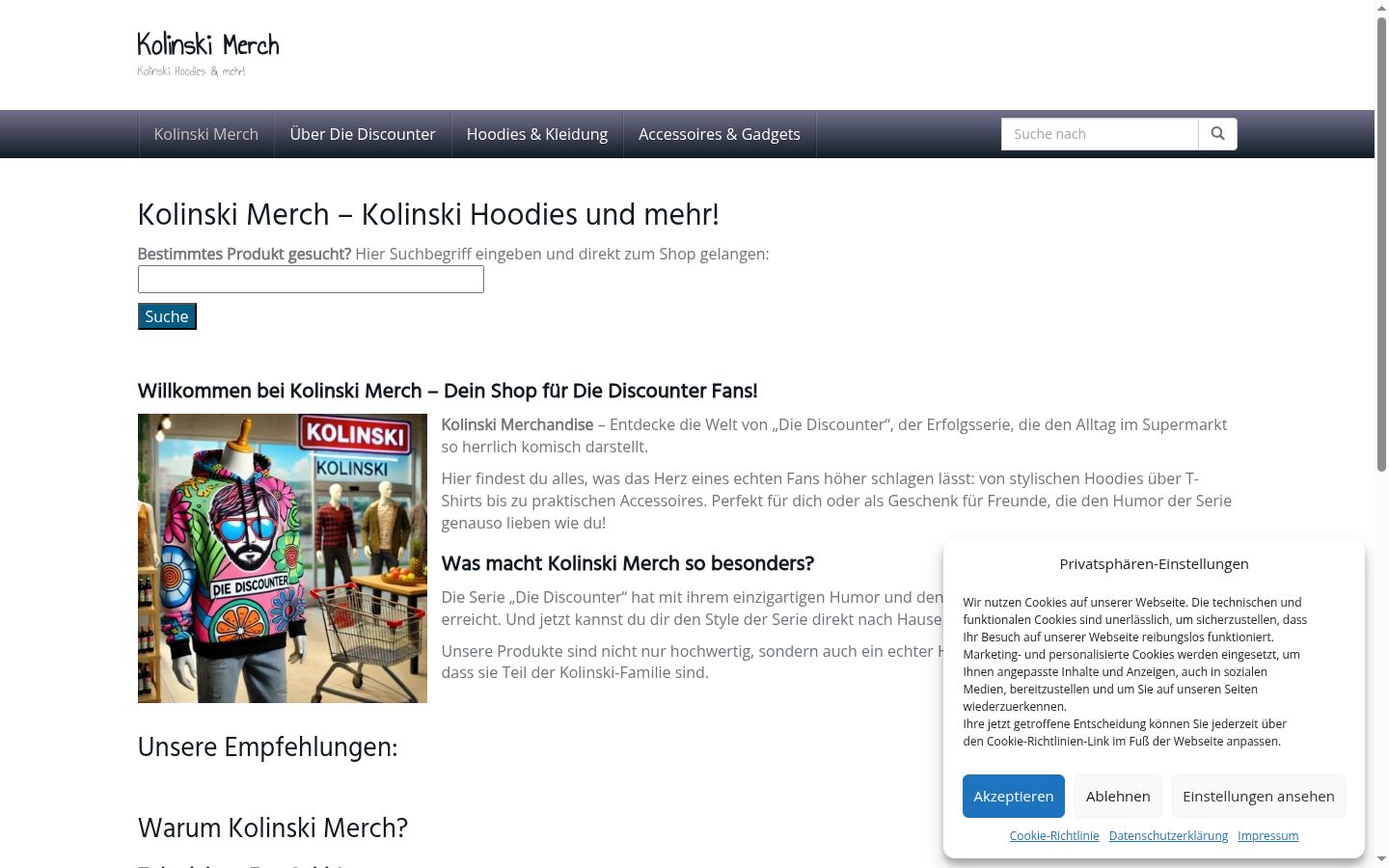 Screenshot des Einwilligungsbanners vor jeglicher Interaktion