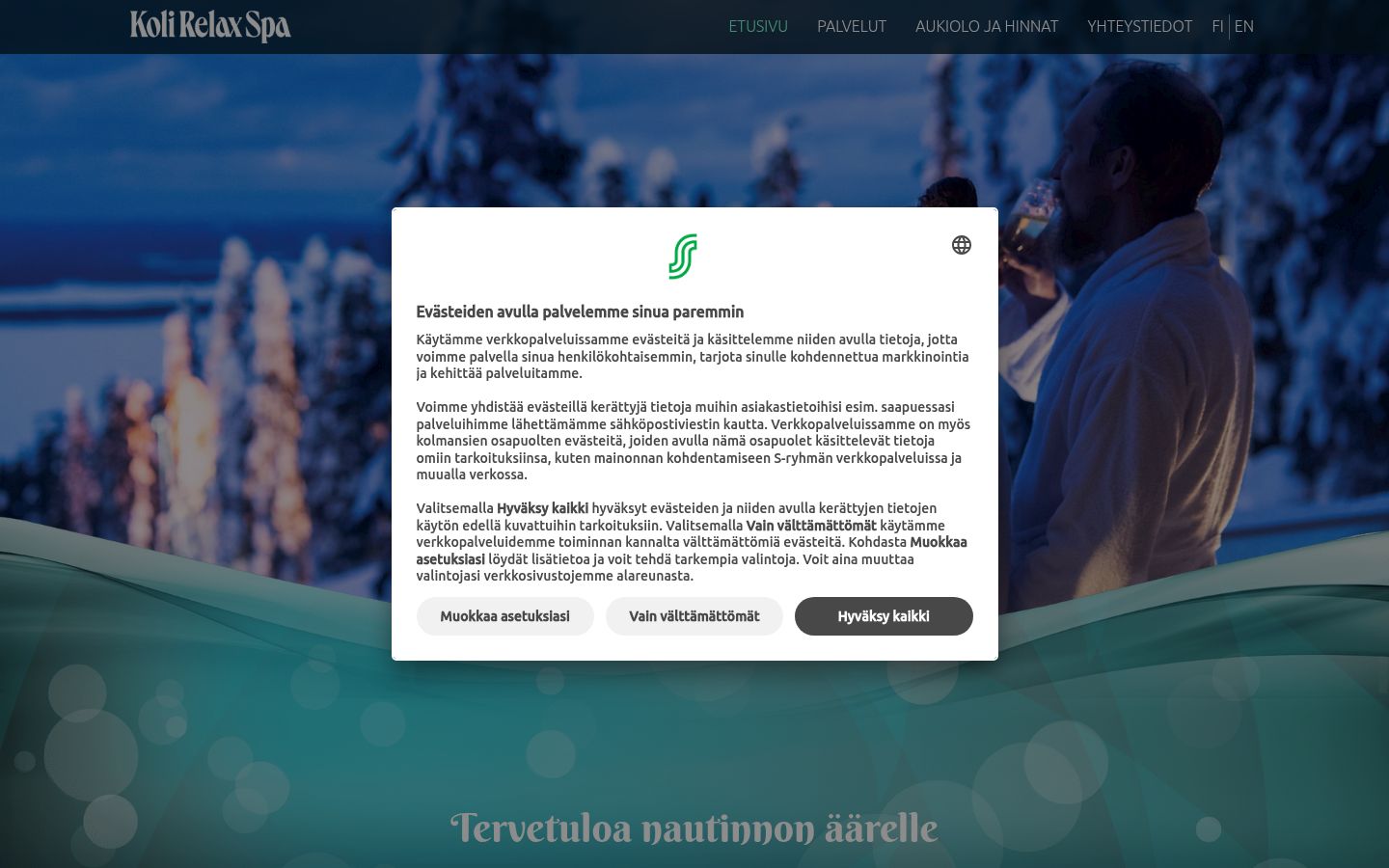 Kuvakaappaus suostumusbannerista, joka näytettiin ennen mitään vuorovaikutusta