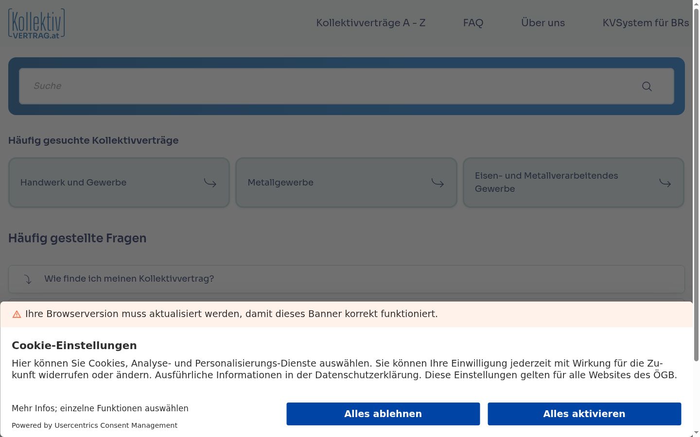 Skärmbild av samtyckesbannern som visades före någon interaktion