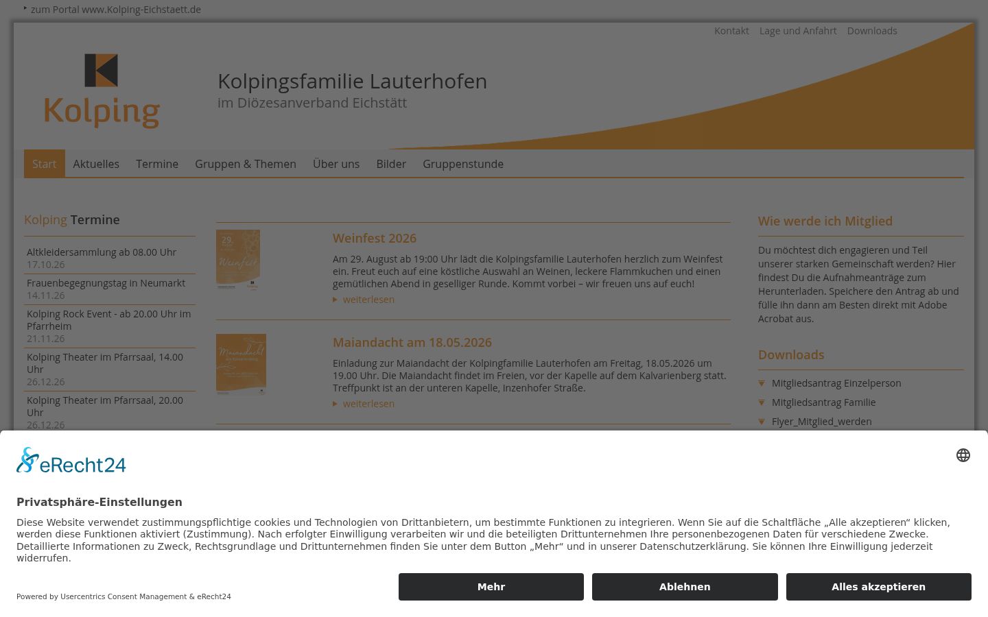 Screenshot des Einwilligungsbanners vor jeglicher Interaktion