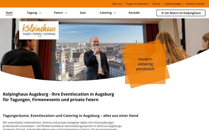 Screenshot of kolpinghaus-augsburg.de