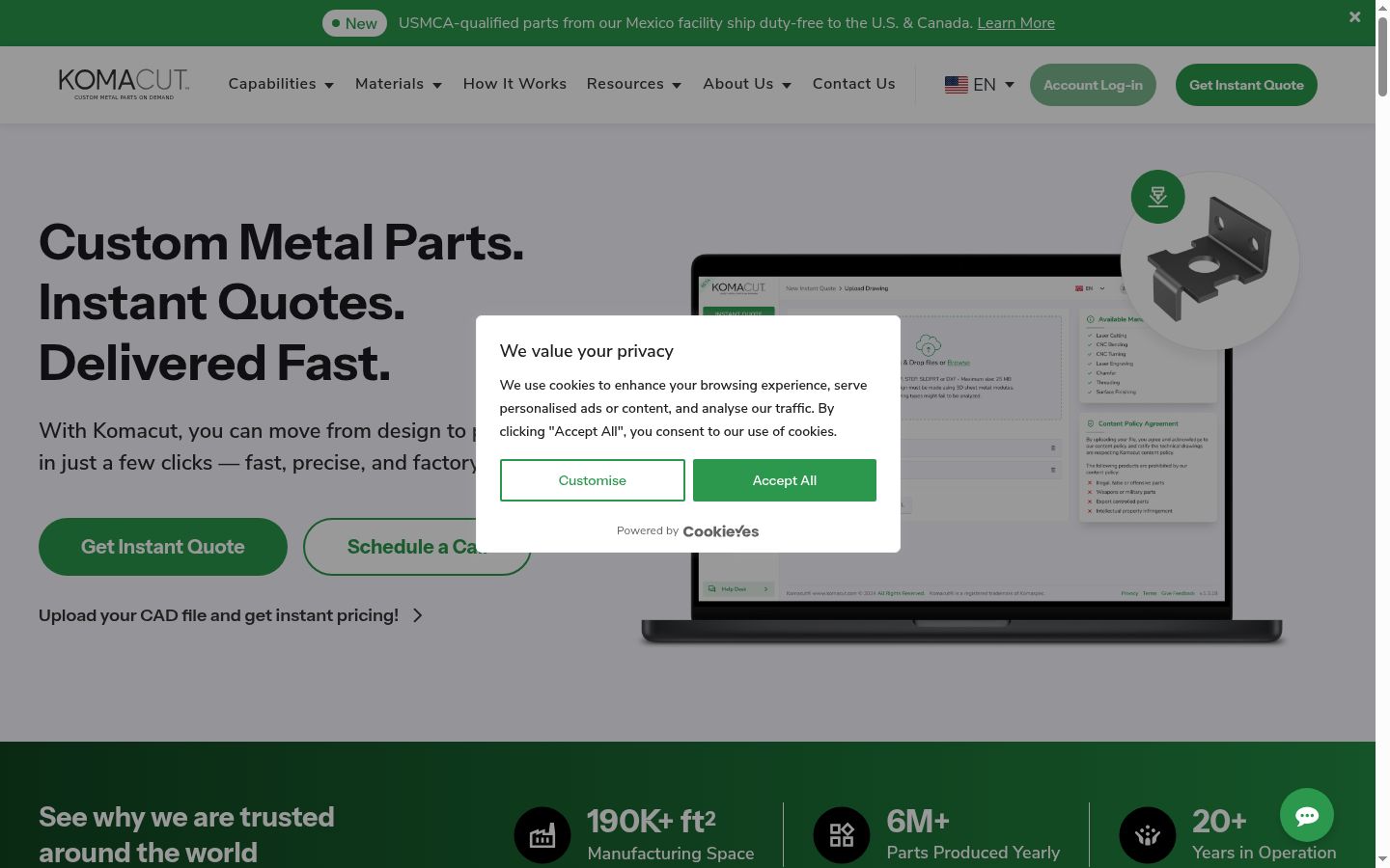 Screenshot del banner di consenso mostrato prima di qualsiasi interazione
