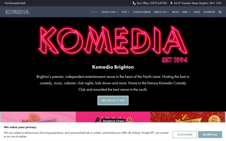 Screenshot of komedia.co.uk