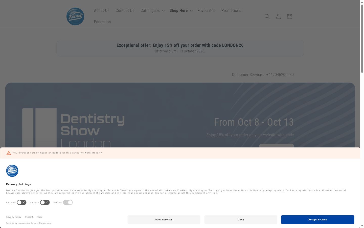 Screenshot del banner di consenso mostrato prima di qualsiasi interazione