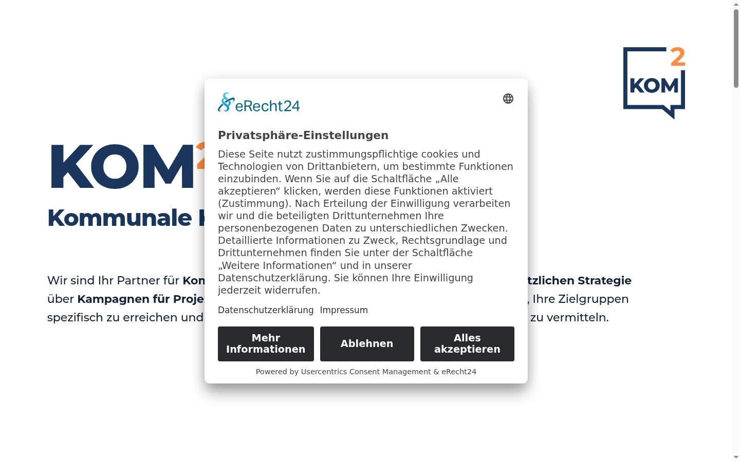 Screenshot des Einwilligungsbanners vor jeglicher Interaktion
