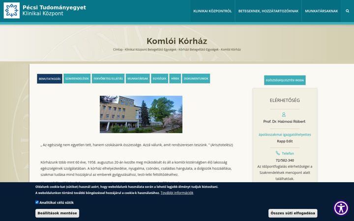 Screenshot of komloikorhaz.hu