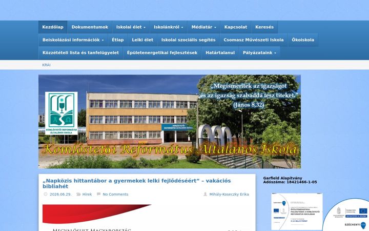 Screenshot of komlostetoiskola.hu