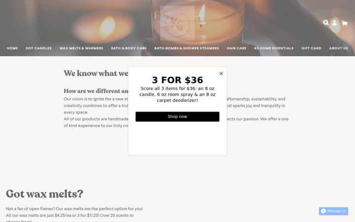 Screenshot of kommonscentscandleandbathco.com