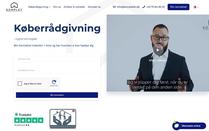 Snímek obrazovky kompletkoeberraadgivning.dk
