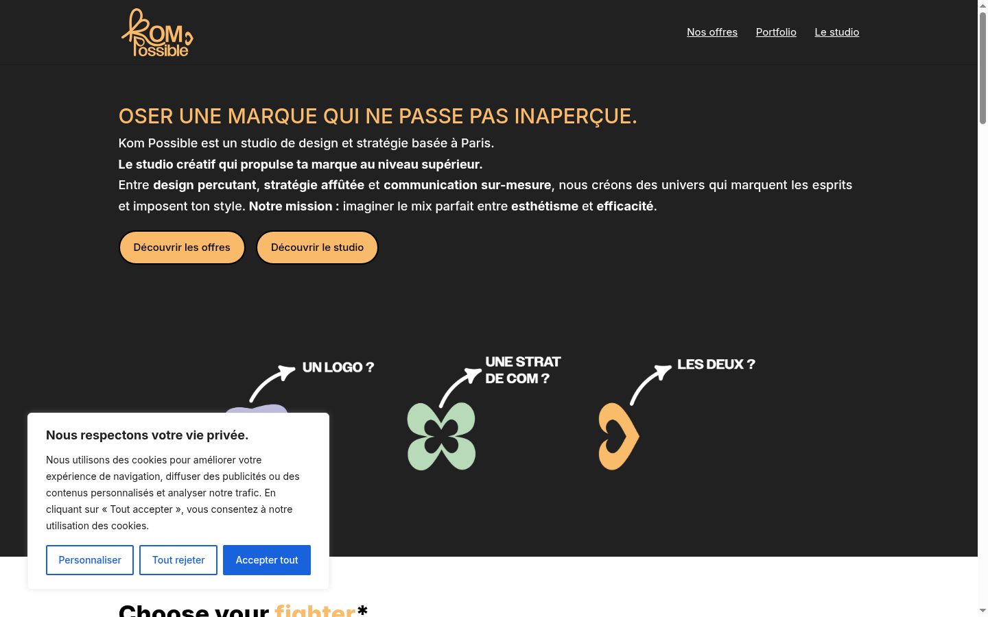 Capture d'écran de la bannière de consentement affichée avant toute interaction