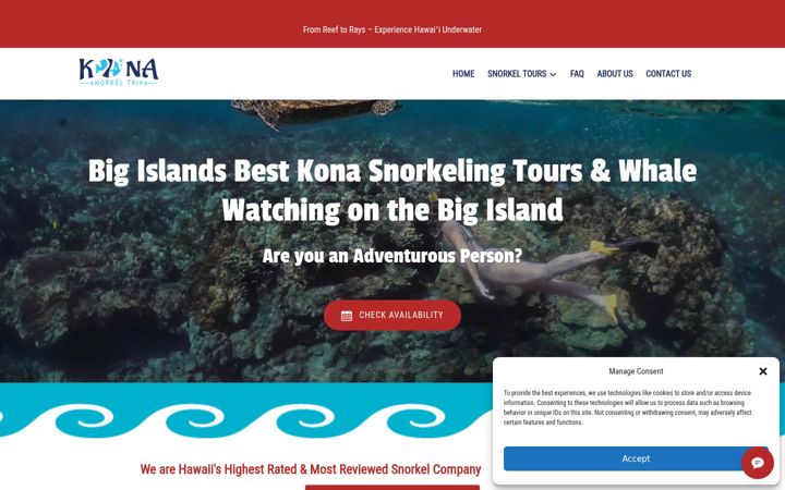 Snímek obrazovky konasnorkeltrips.com