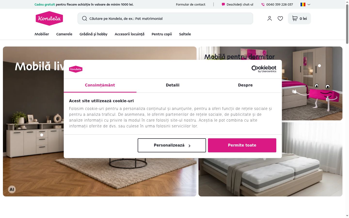 Capture d'écran de la bannière de consentement affichée avant toute interaction