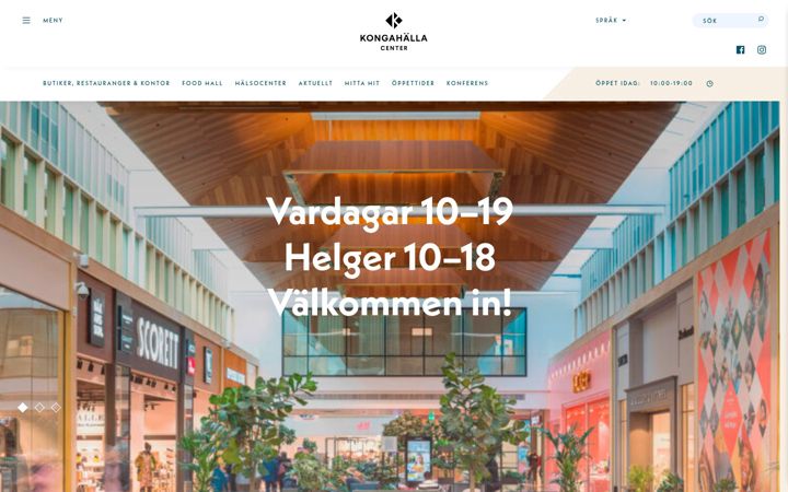 Kuvakaappaus sivustosta kongahallacenter.se