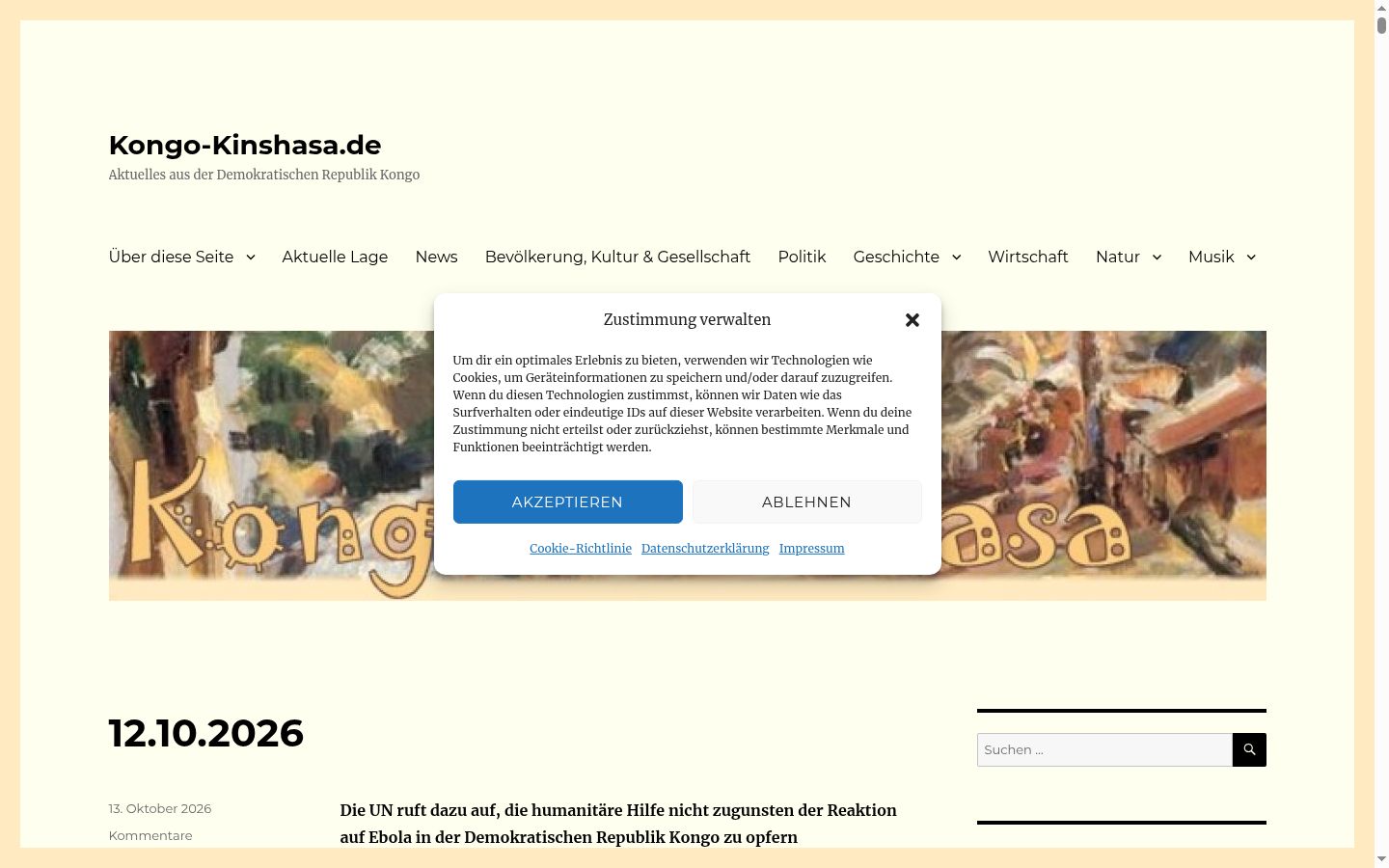 Screenshot des Einwilligungsbanners vor jeglicher Interaktion