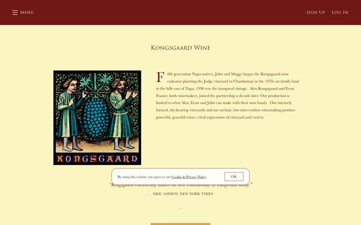 Screenshot of kongsgaardwine.com
