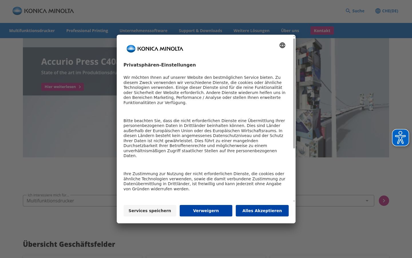 Screenshot del banner di consenso mostrato prima di qualsiasi interazione
