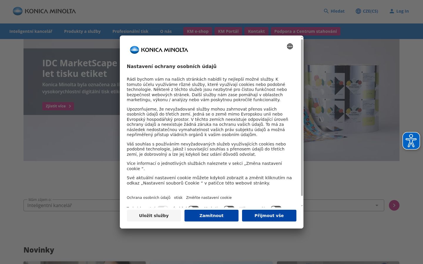 Captura de ecrã do banner de consentimento apresentado antes de qualquer interação