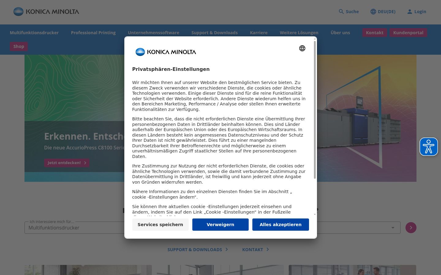 Zrzut ekranu banera zgody wyświetlanego przed jakąkolwiek interakcją