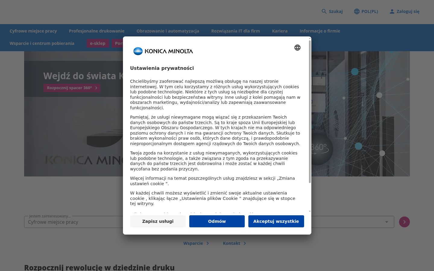 Captura de pantalla del banner de consentimiento mostrado antes de cualquier interacción