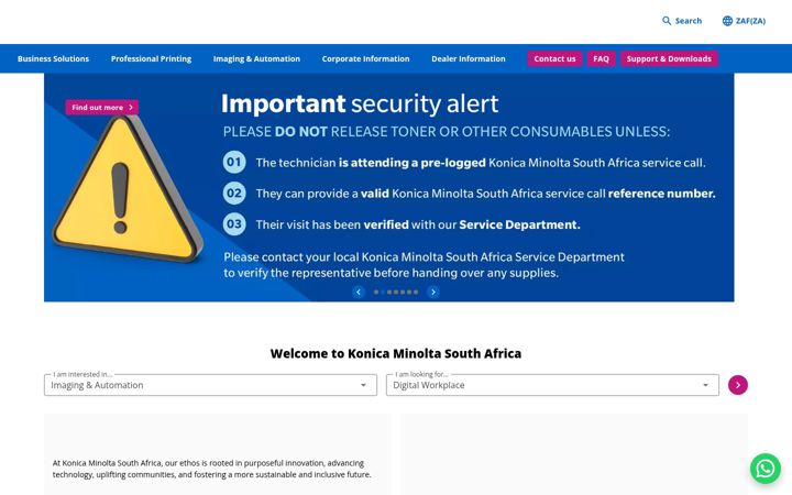 Screenshot of konicaminoltasa.com