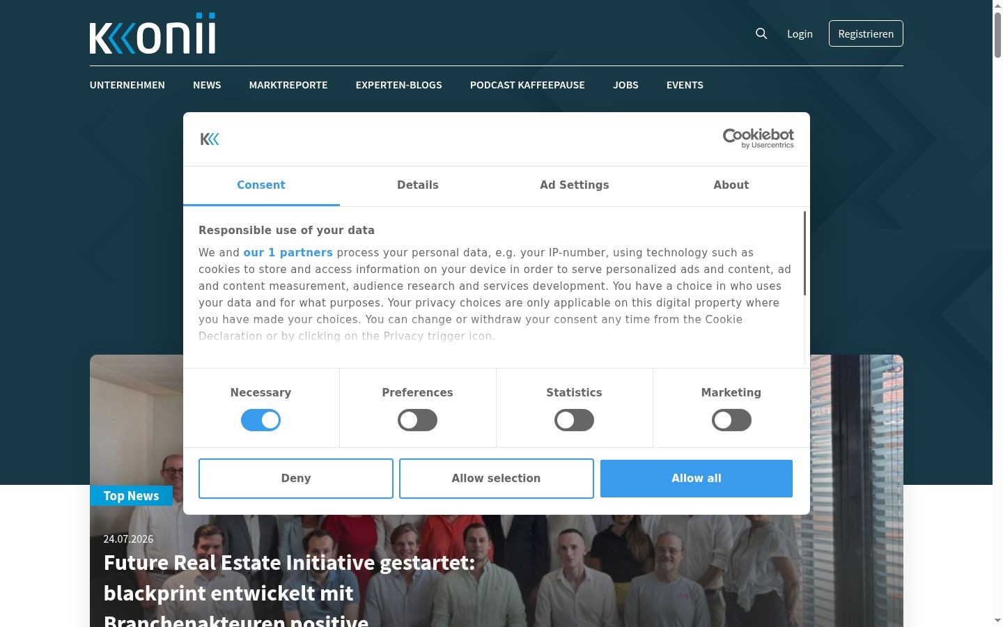 Captură de ecran a bannerului de consimțământ afișat înainte de orice interacțiune