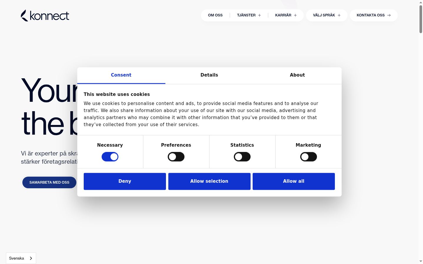 Captura de ecrã do banner de consentimento apresentado antes de qualquer interação