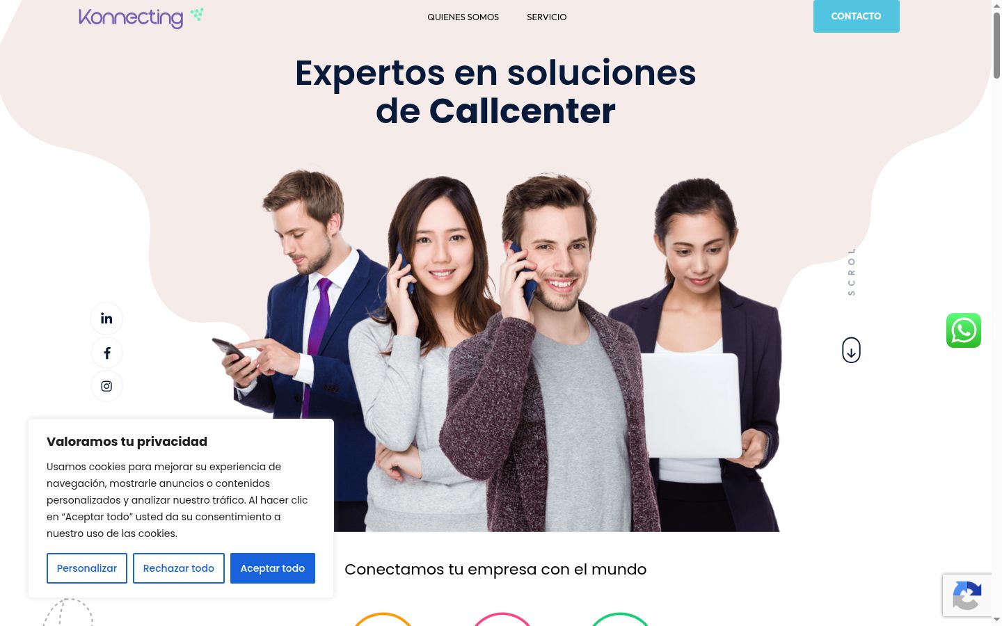 Captura de pantalla del banner de consentimiento mostrado antes de cualquier interacción