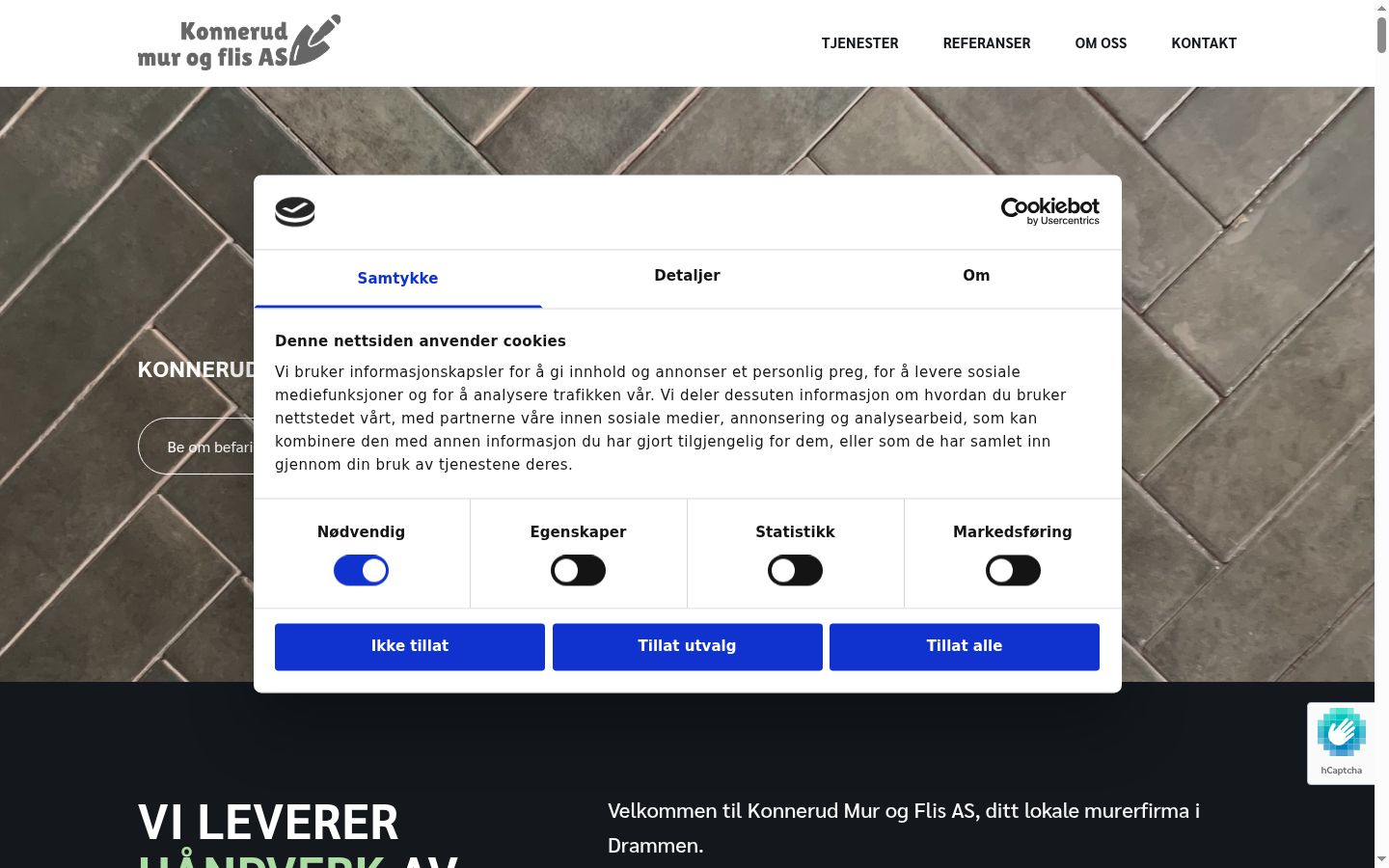 Posnetek zaslona pasice za privolitev, prikazane pred kakršno koli interakcijo
