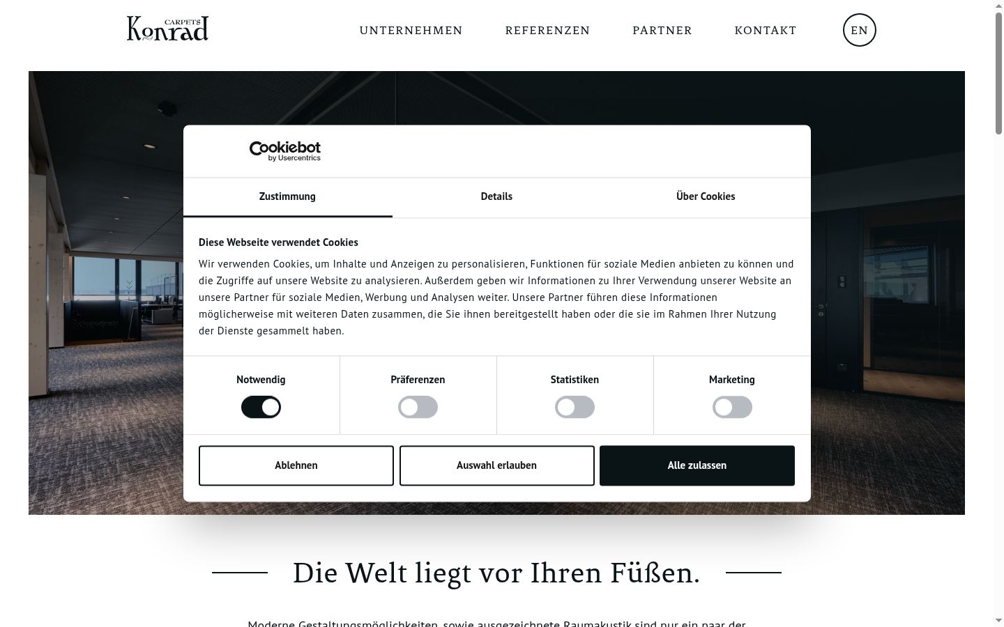 Screenshot des Einwilligungsbanners vor jeglicher Interaktion
