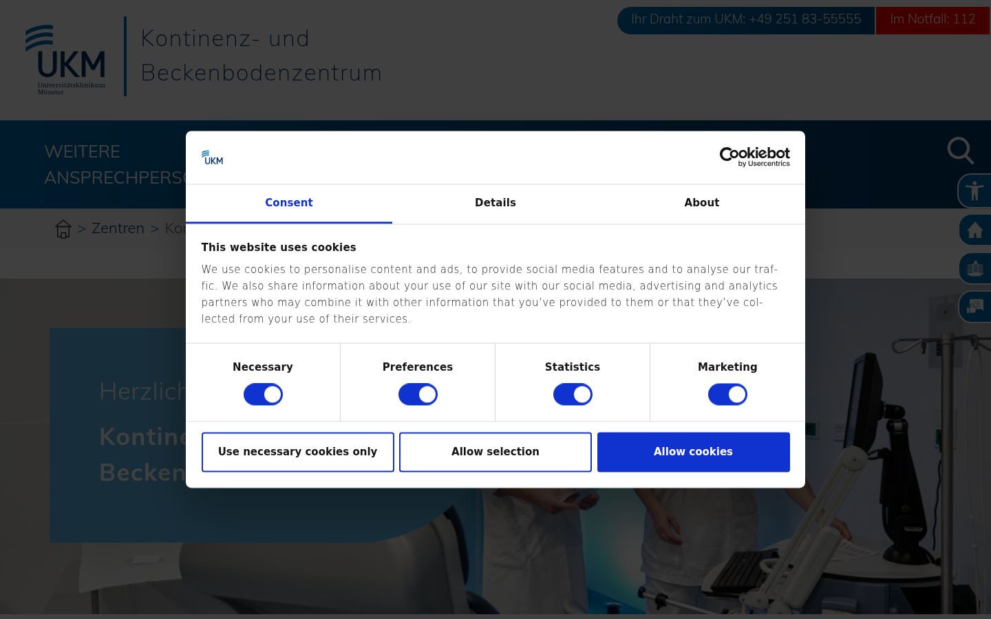 Captura de ecrã do banner de consentimento apresentado antes de qualquer interação
