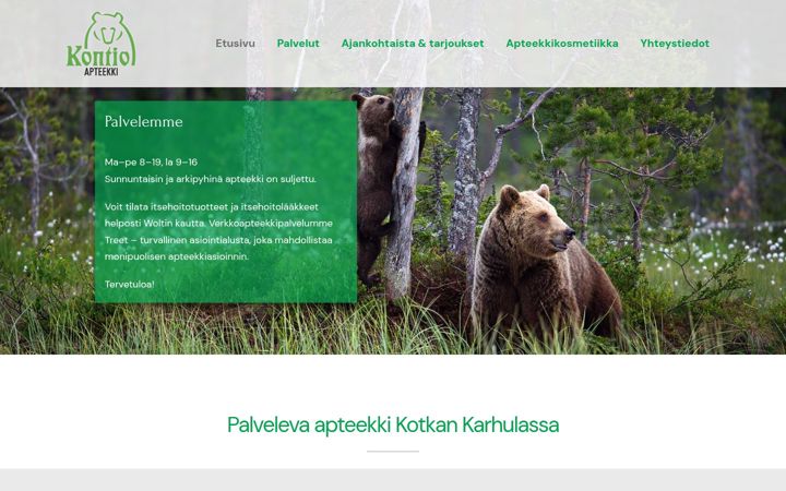 Snímek obrazovky kontioapteekki.fi