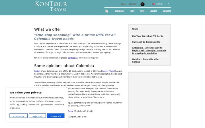 Screenshot ta' kontour-travel.com