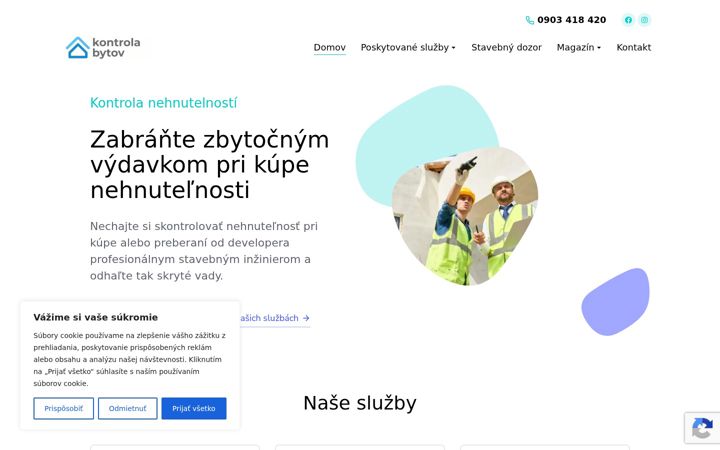 Screenshot of kontrolabytov.sk