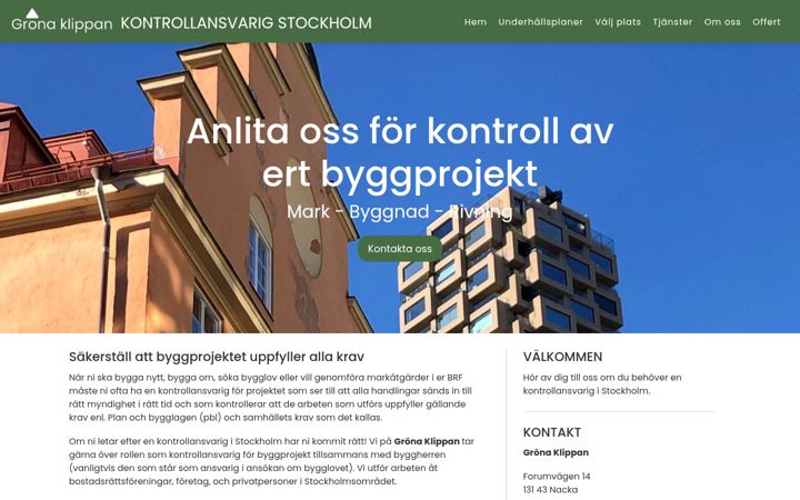 Screenshot von kontrollansvarigstockholm.net