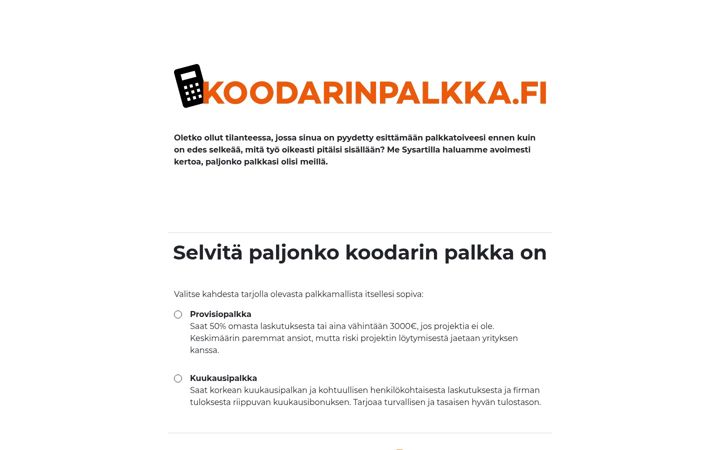 Screenshot of koodaripalkka.fi