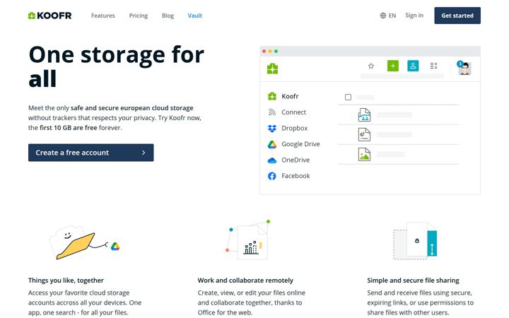 Screenshot of koofr.net