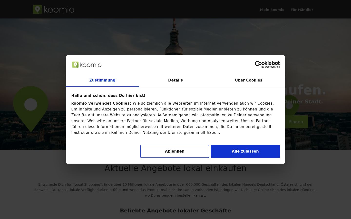 Posnetek zaslona pasice za privolitev, prikazane pred kakršno koli interakcijo