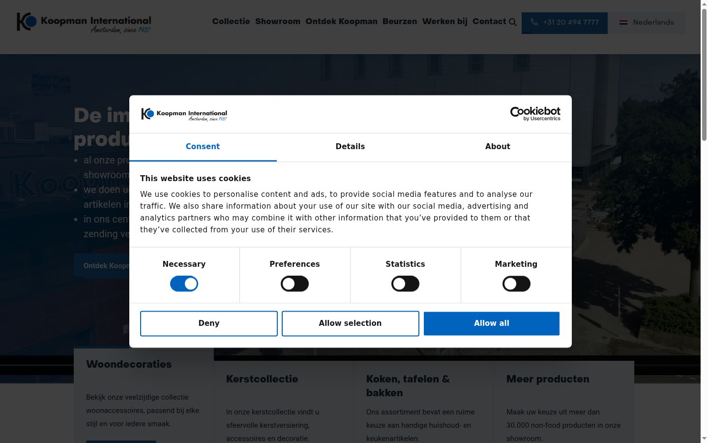 Screenshot of the consent banner shown before any interaction