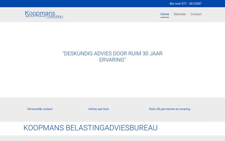 Screenshot ta' koopmansbelastingadvies.nl